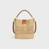 Mittlere Louise-Beuteltasche aus Raffia und Kalbsleder