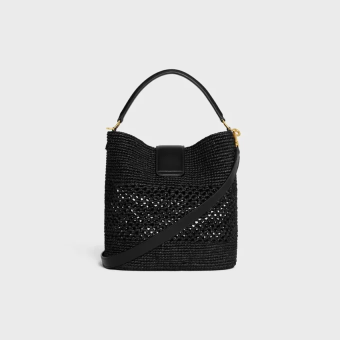Mittlere Louise-Beuteltasche aus Raffia und Kalbsleder Mittlere Louise-Beuteltasche aus Raffia und Kalbsleder