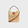 Mittlere Louise-Beuteltasche aus Raffia und Kalbsleder