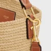 Mittlere Louise-Beuteltasche aus Raffia und Kalbsleder