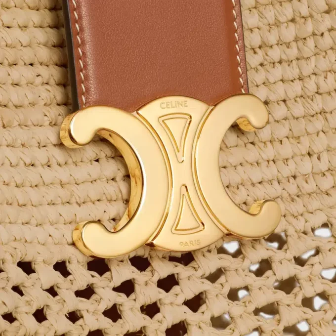 Mittlere Louise-Beuteltasche aus Raffia und Kalbsleder