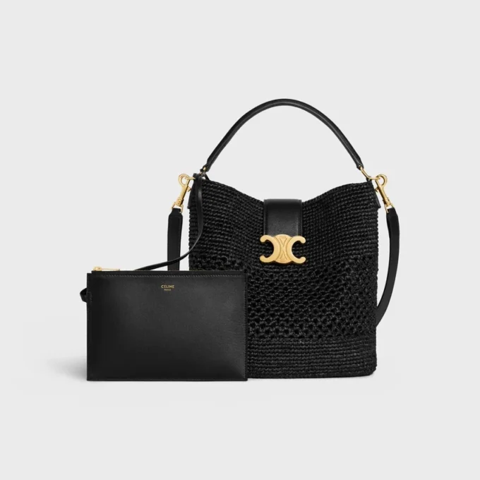 Mittlere Louise-Beuteltasche aus Raffia und Kalbsleder Mittlere Louise-Beuteltasche aus Raffia und Kalbsleder