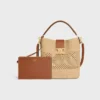 Mittlere Louise-Beuteltasche aus Raffia und Kalbsleder