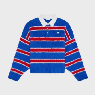 Polo-Pullover aus gebürsteter, gestreifter Baumwolle Polo-Pullover aus gebürsteter, gestreifter Baumwolle