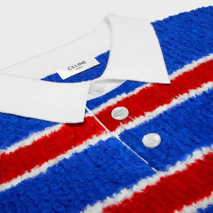 Polo-Pullover aus gebürsteter, gestreifter Baumwolle Polo-Pullover aus gebürsteter, gestreifter Baumwolle