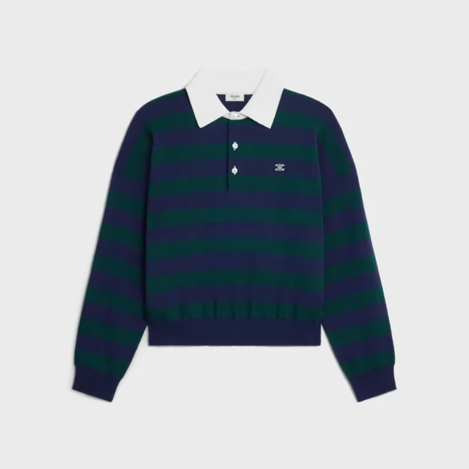 Polo-Pullover aus gestreifter Wolle Polo-Pullover aus gestreifter Wolle