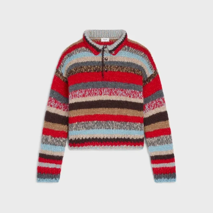 Polopullover aus Mouline-Alpaka und Wolle Polopullover aus Mouline-Alpaka und Wolle