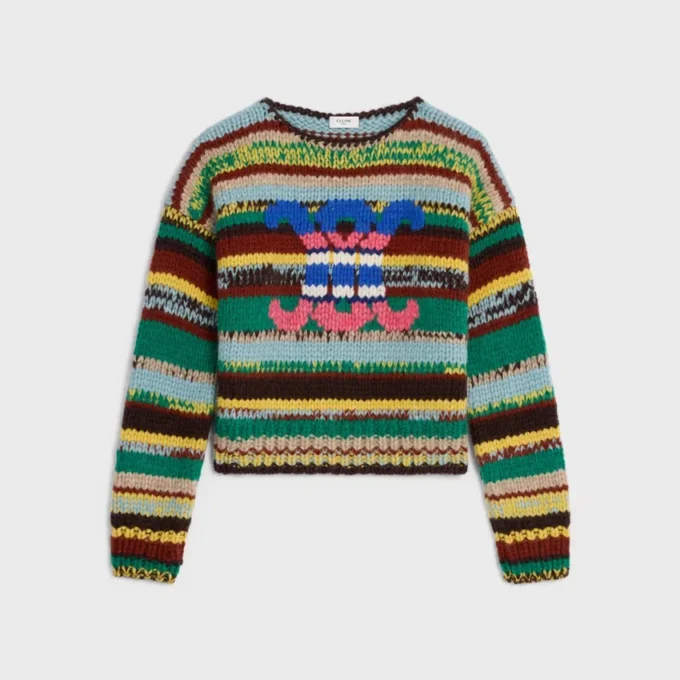 Pullover mit Rundhalsausschnitt aus Mouline-Alpaka und Wolle Pullover mit Rundhalsausschnitt aus Mouline-Alpaka und Wolle
