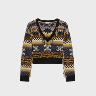 Pullover mit V-Ausschnitt aus Jacquard-Kaschmir