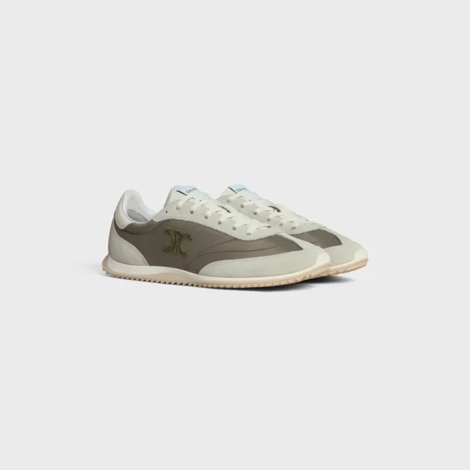 Racer Sneaker aus Nylon, Kalbsveloursleder und Kalbsleder