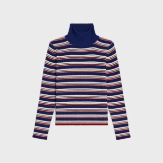 Rollkragenpullover aus gestreifter, gerippter Wolle