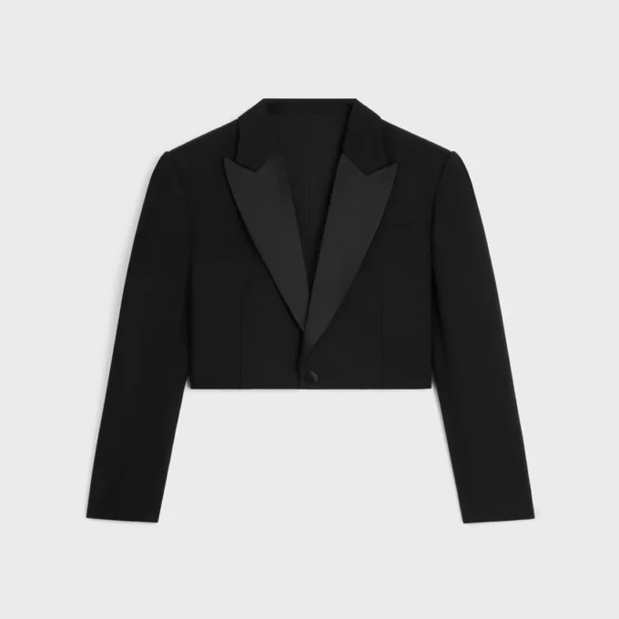 Spencer-Smokingjacke aus Wollgabardine Spencer-Smokingjacke aus Wollgabardine