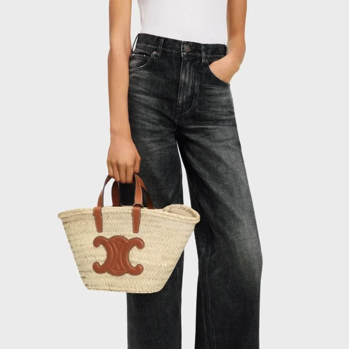 Teen CELINE Classic Panier aus Palmblättern und Kalbsleder Teen CELINE Classic Panier aus Palmblättern und Kalbsleder