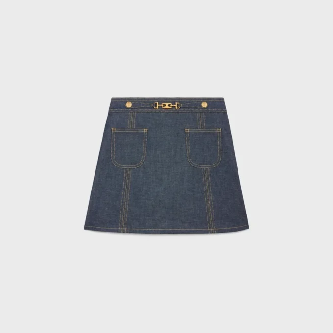 Trapeze-Minirock aus Raw-Wash-Denim