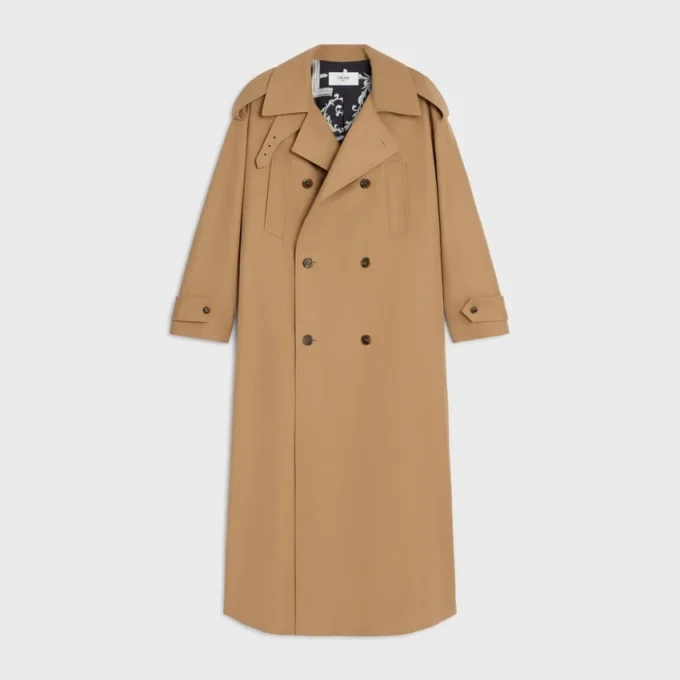 Trenchcoat aus Baumwoll- und Wollgabardine