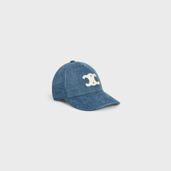 Triomphe-Baseballkappe aus Denim mit Union-Waschung Triomphe-Baseballkappe aus Denim mit Union-Waschung