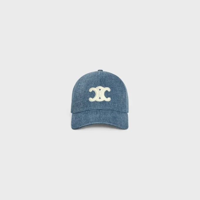 Triomphe-Baseballkappe aus Denim mit Union-Waschung Triomphe-Baseballkappe aus Denim mit Union-Waschung