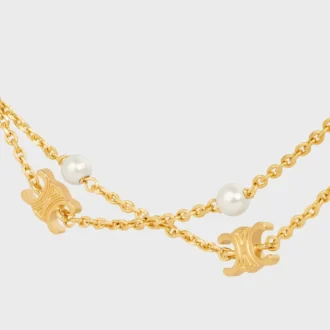 Triomphe Pearl Doppelkette aus Messing mit Goldfinish und Kunstharzperlen