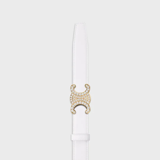 Triomphe-Schnalle aus Messing mit Strass und wendbarem Riemen (25 mm) aus glattem und genarbtem Kalbsleder