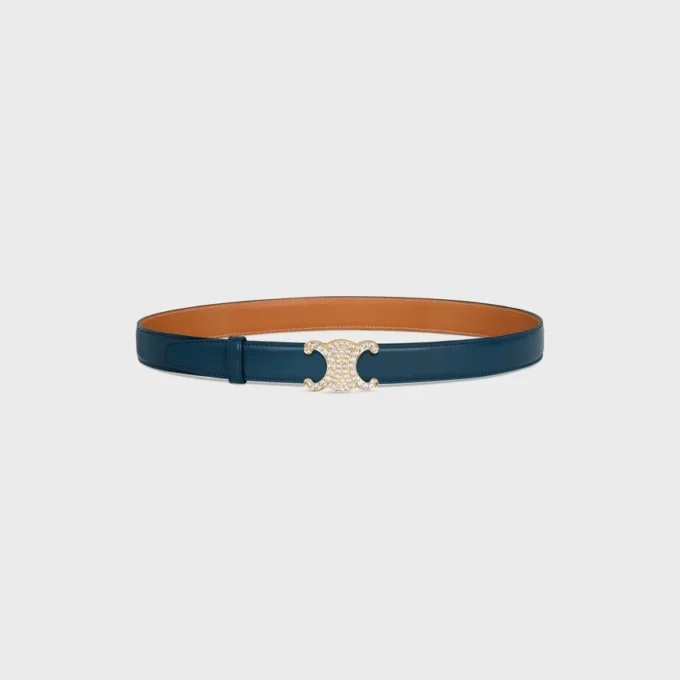 Triomphe-Schnalle aus Messing mit Strass & wendbarem Riemen 25 mm aus Taurillon und naturbelassenem Kalbsleder