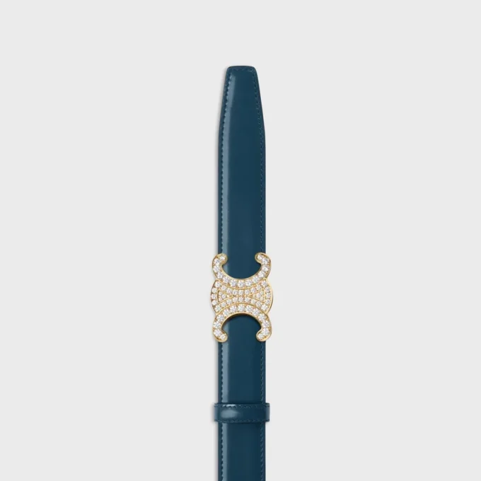 Triomphe-Schnalle aus Messing mit Strass & wendbarem Riemen 25 mm aus Taurillon und naturbelassenem Kalbsleder