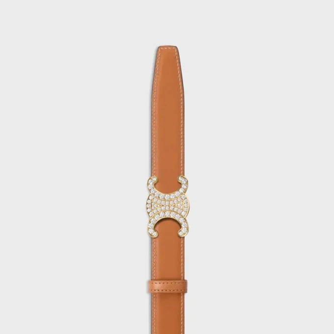Triomphe-Schnalle aus Messing mit Strass & wendbarem Riemen 25 mm aus Taurillon und naturbelassenem Kalbsleder