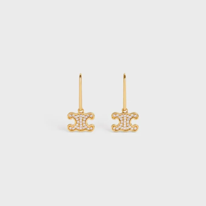 Triomphe-Strass-Ohrringe aus Messing mit Goldfinish und Kristallen
