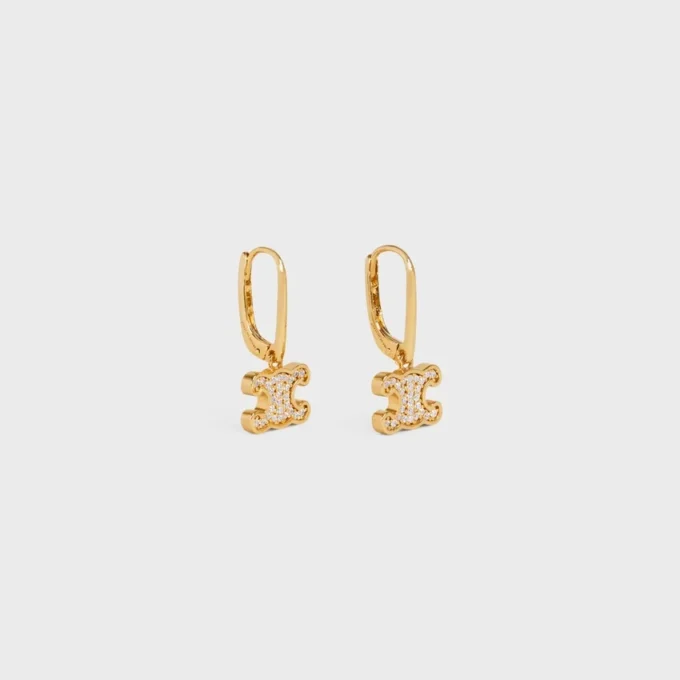 Triomphe-Strass-Ohrringe aus Messing mit Goldfinish und Kristallen