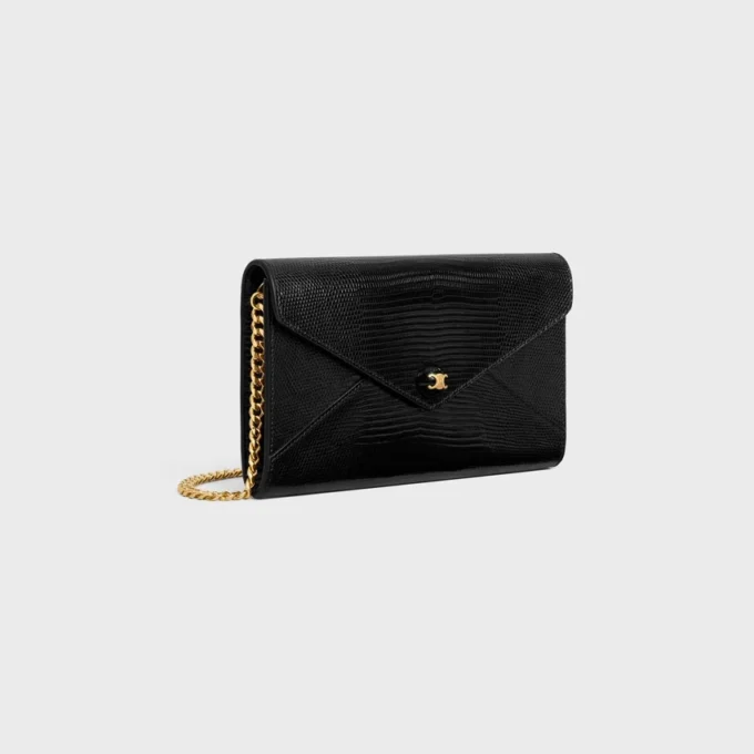 Umschlagbrieftasche mit Kette aus Eidechsenleder