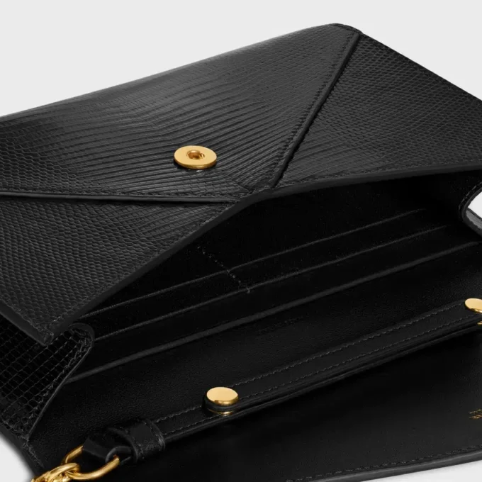 Umschlagbrieftasche mit Kette aus Eidechsenleder